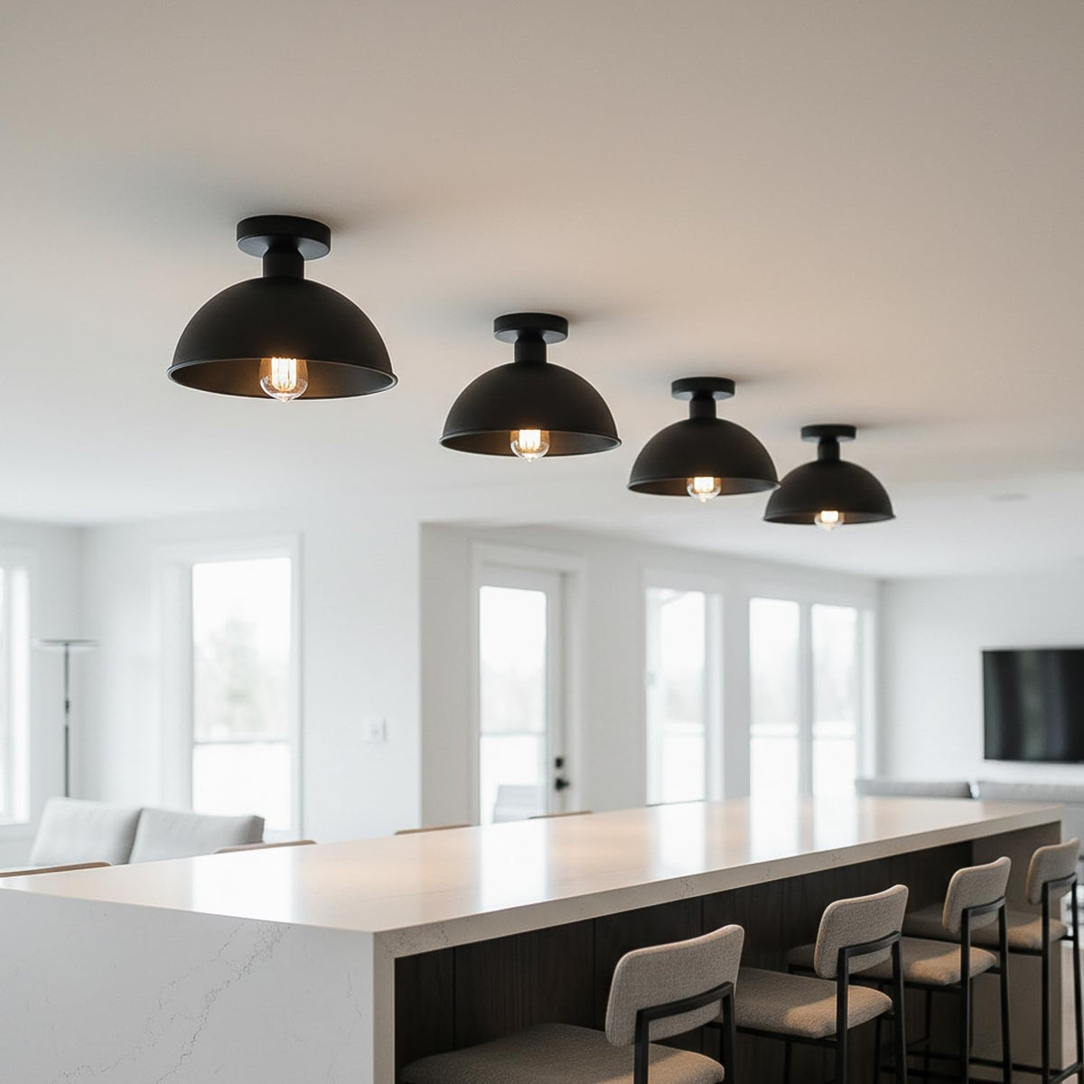 Semi Flush Ceiling Light – Dome, Crystal or Wire Cage Shade, Black, E27 - photo 5