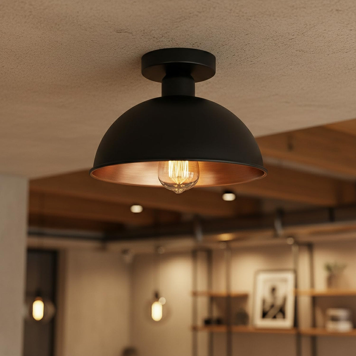 Semi Flush Ceiling Light – Dome, Crystal or Wire Cage Shade, Black, E27 - photo 6
