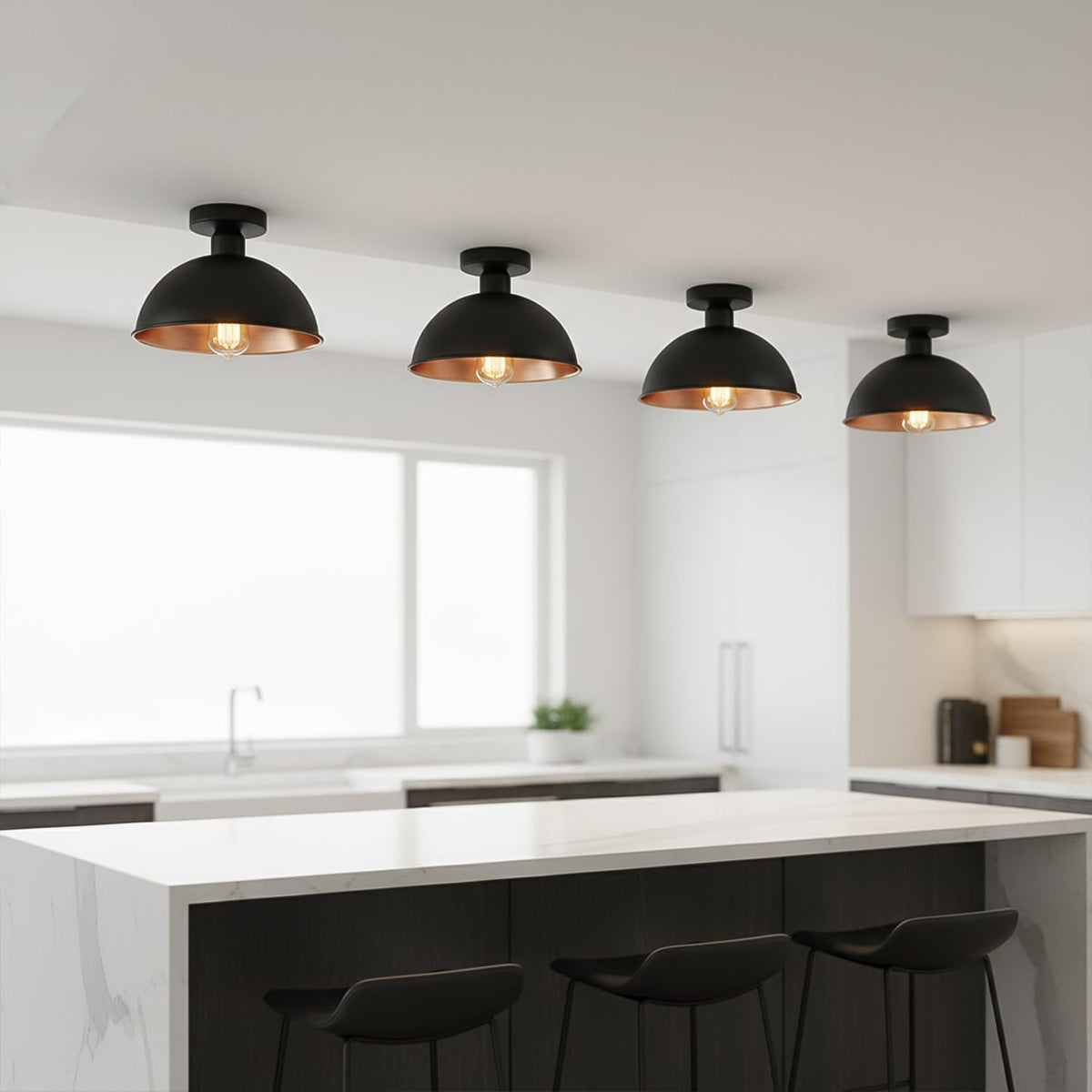Semi Flush Ceiling Light – Dome, Crystal or Wire Cage Shade, Black, E27 - photo 7