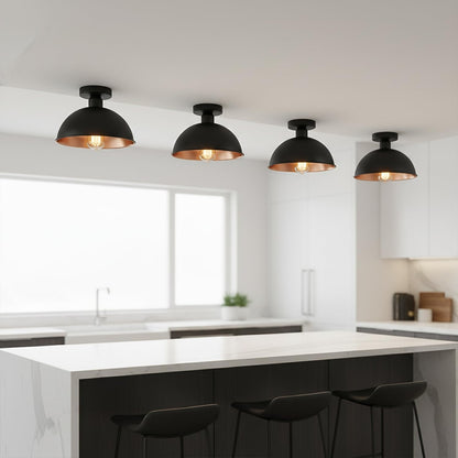 Semi Flush Ceiling Light – Dome, Crystal or Wire Cage Shade, Black, E27 - photo 7
