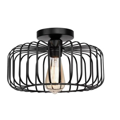 Semi Flush Ceiling Light – Dome, Crystal or Wire Cage Shade, Black, E27 - Black, Cage 18 cm Black, Without Bulb