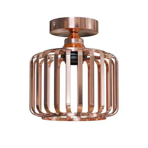 Semi Flush Ceiling Light – Dome, Crystal or Wire Cage Shade, Black, E27 - Black, Cage 18 cm Rose Gold, Without Bulb