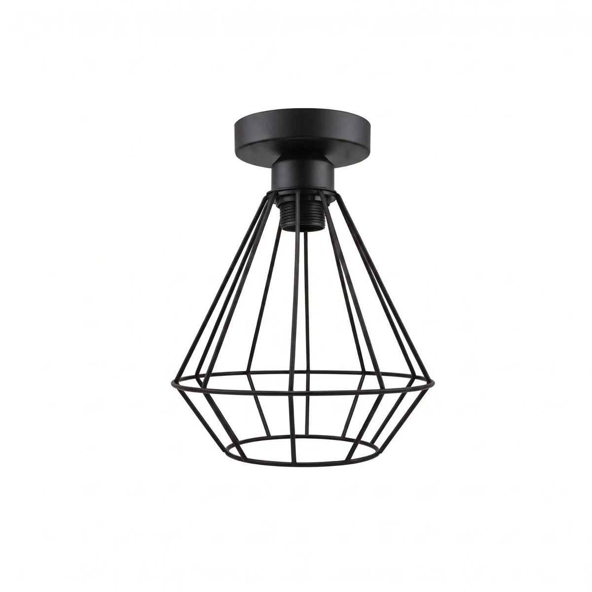 Semi Flush Ceiling Light – Dome, Crystal or Wire Cage Shade, Black, E27 - Black, Lantern Cage Black, Without Bulb