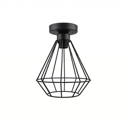 Semi Flush Ceiling Light – Dome, Crystal or Wire Cage Shade, Black, E27 - Black, Lantern Cage Black, Without Bulb