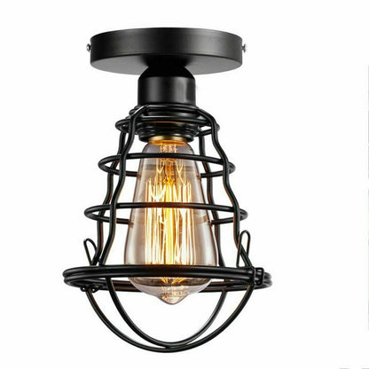 Semi Flush Ceiling Light – Dome, Crystal or Wire Cage Shade, Black, E27 - Black, Bulb Guard Cage Black, Without Bulb