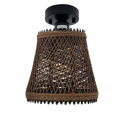 Semi Flush Ceiling Light – Dome, Crystal or Wire Cage Shade, Black, E27 - Black, Hemp Basket Cage, Without Bulb