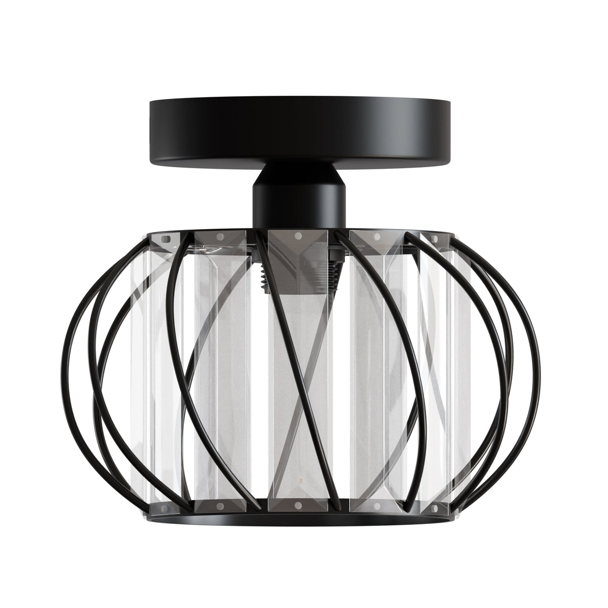Semi Flush Ceiling Light – Dome, Crystal or Wire Cage Shade, Black, E27 - Black, Crystal Cage 16 cm Black, Without Bulb