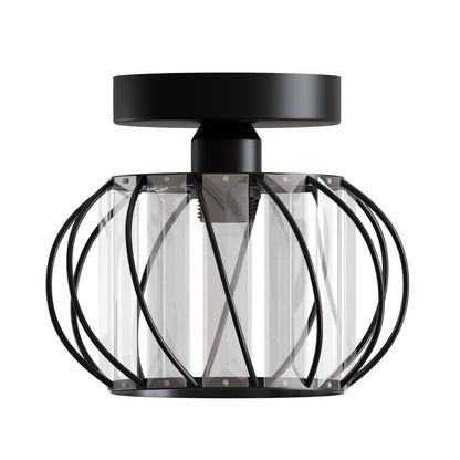 Semi Flush Ceiling Light – Dome, Crystal or Wire Cage Shade, Black, E27 - Black, Crystal Cage 16 cm Black, Without Bulb
