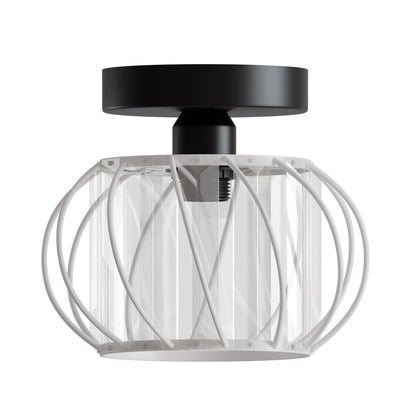 Semi Flush Ceiling Light – Dome, Crystal or Wire Cage Shade, Black, E27 - Black, Crystal Cage 16 cm White, Without Bulb