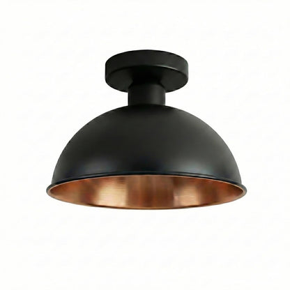 Semi Flush Ceiling Light – Dome, Crystal or Wire Cage Shade, Black, E27 - Black, Dome 21 cm Black & Gold, Without Bulb