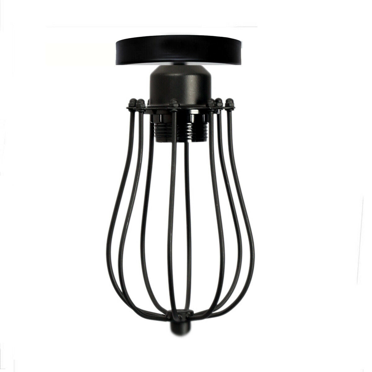 Semi Flush Ceiling Light – Dome, Crystal or Wire Cage Shade, Black, E27 - Black, Round Cage Black, Without Bulb