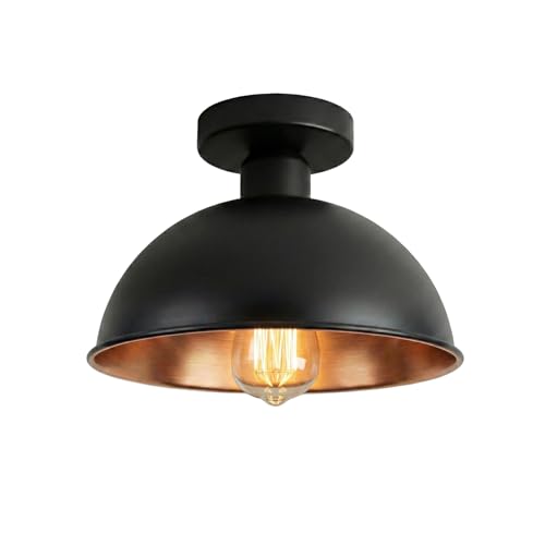 Semi Flush Ceiling Light – Dome, Crystal or Wire Cage Shade, Black, E27