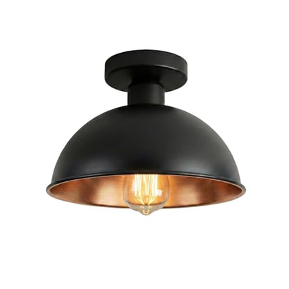 Semi Flush Ceiling Light – Dome, Crystal or Wire Cage Shade, Black, E27