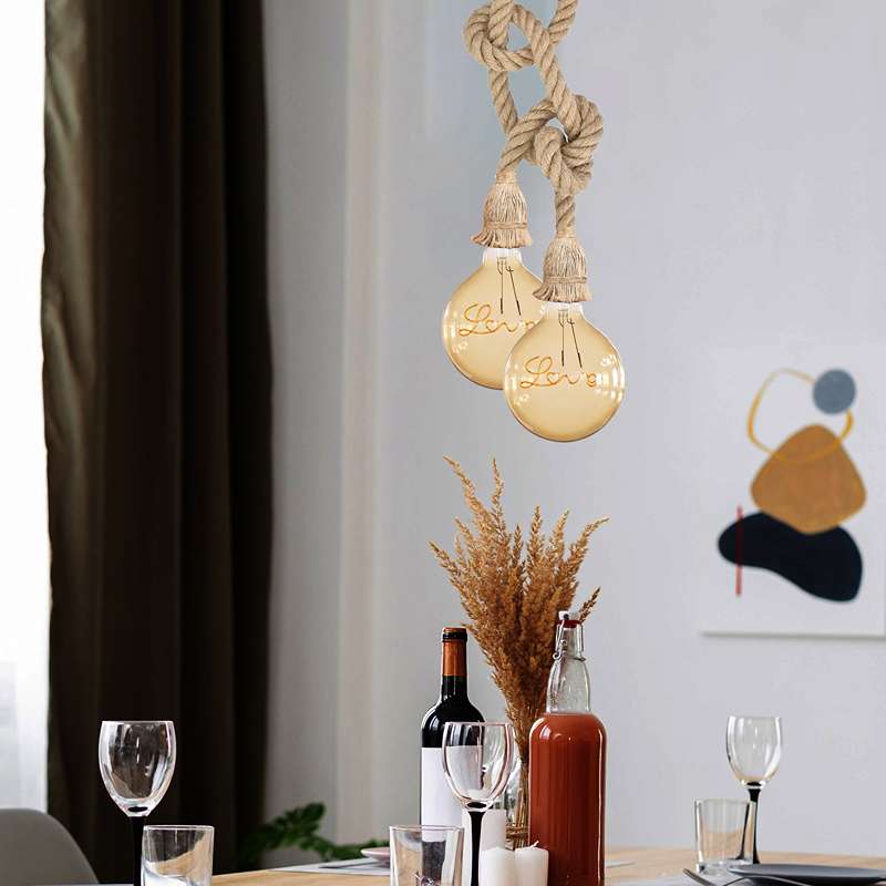 Double Hemp Rope Pendant Light – 2 Heads, Knotted Rope, E27 - photo 2