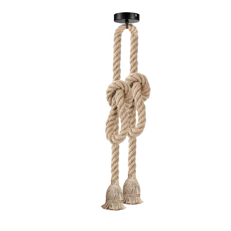 Double Hemp Rope Pendant Light – 2 Heads, Knotted Rope, E27 - Hemp, Single, Without Bulb