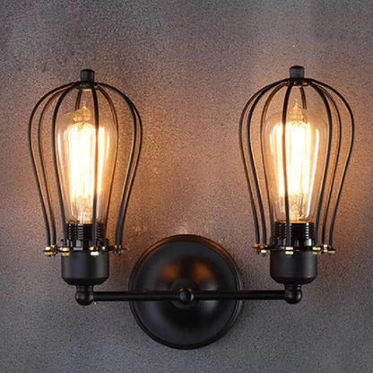 Double Head Wall Light with Cages – Black or Rustic Red, 2 x E27 - photo 8