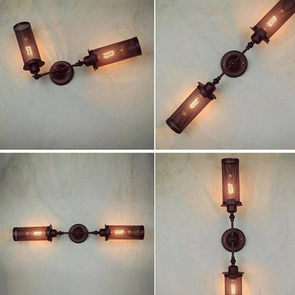 Double Head Wall Light with Cages – Black or Rustic Red, 2 x E27 - photo 11