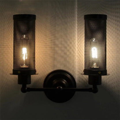 Double Head Wall Light with Cages – Black or Rustic Red, 2 x E27 - photo 13