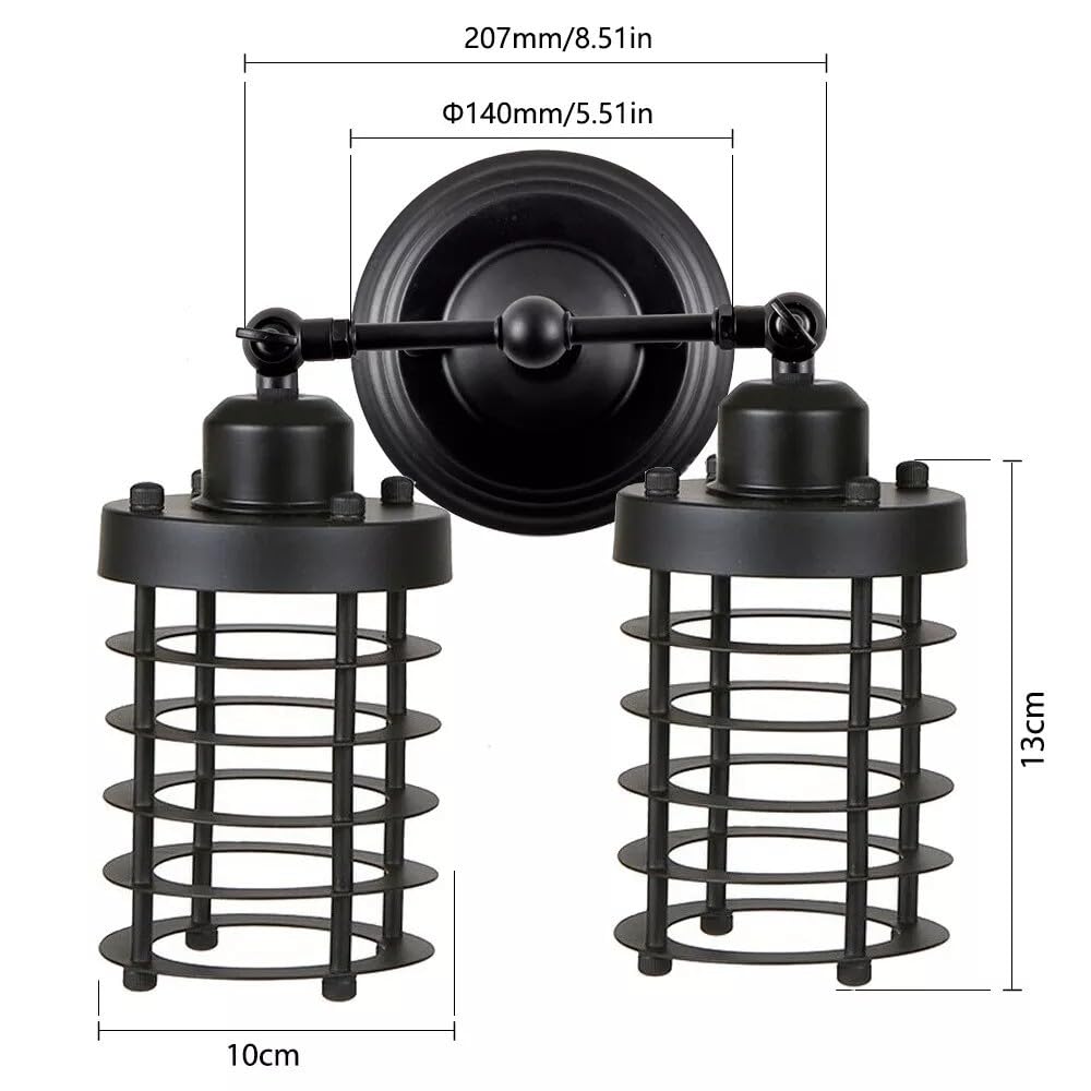 Double Head Wall Light with Cages – Black or Rustic Red, 2 x E27 - photo 17