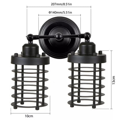 Double Head Wall Light with Cages – Black or Rustic Red, 2 x E27 - photo 17