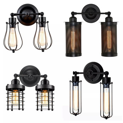 Double Head Wall Light with Cages – Black or Rustic Red, 2 x E27 - photo 18