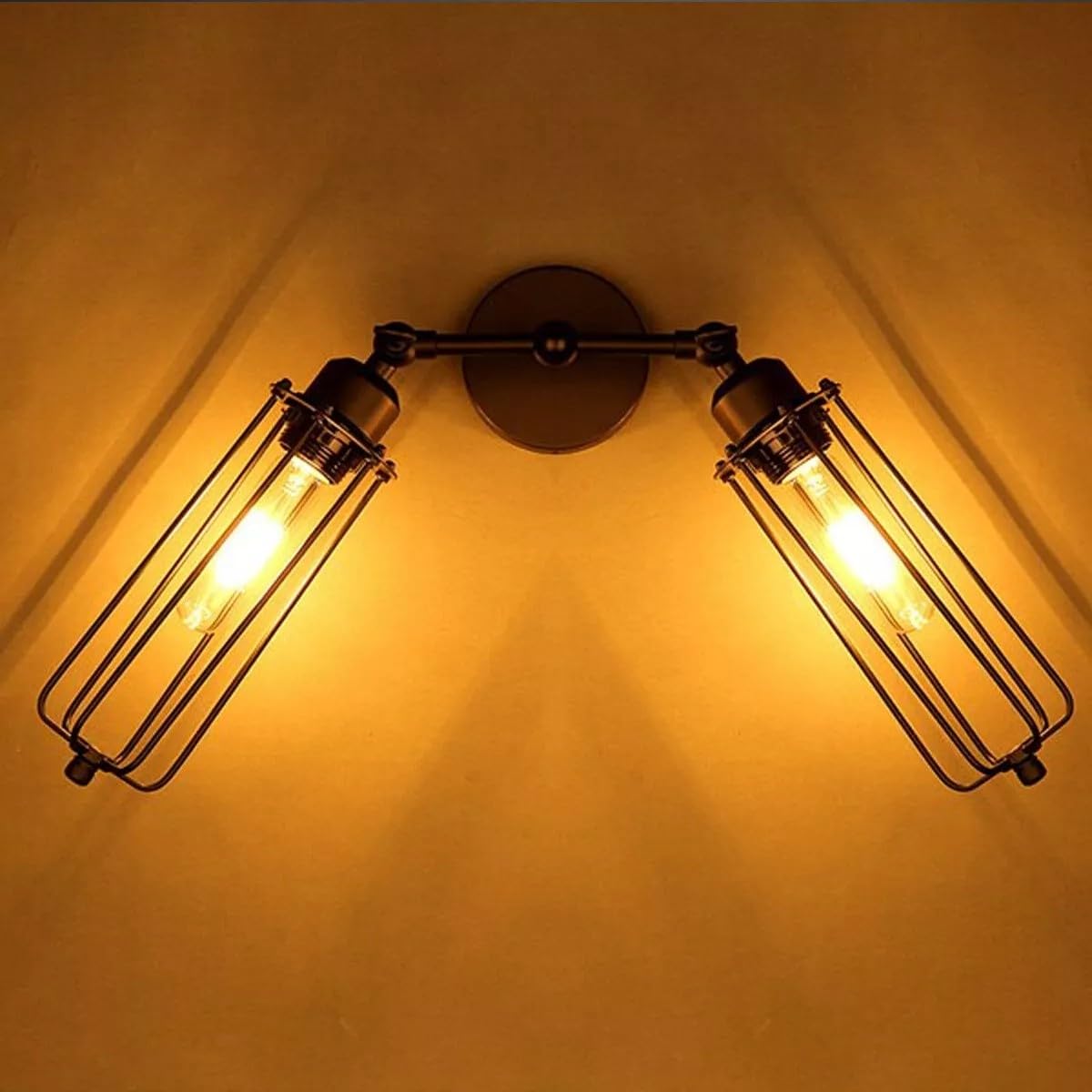 Double Head Wall Light with Cages – Black or Rustic Red, 2 x E27 - photo 19