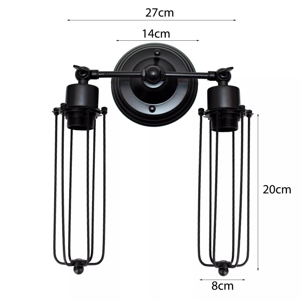 Double Head Wall Light with Cages – Black or Rustic Red, 2 x E27 - photo 20