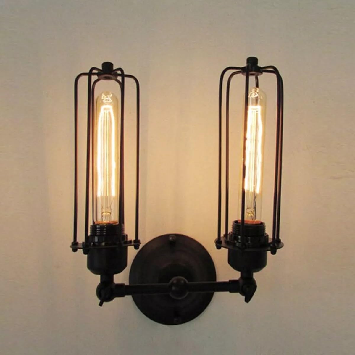 Double Head Wall Light with Cages – Black or Rustic Red, 2 x E27 - photo 21