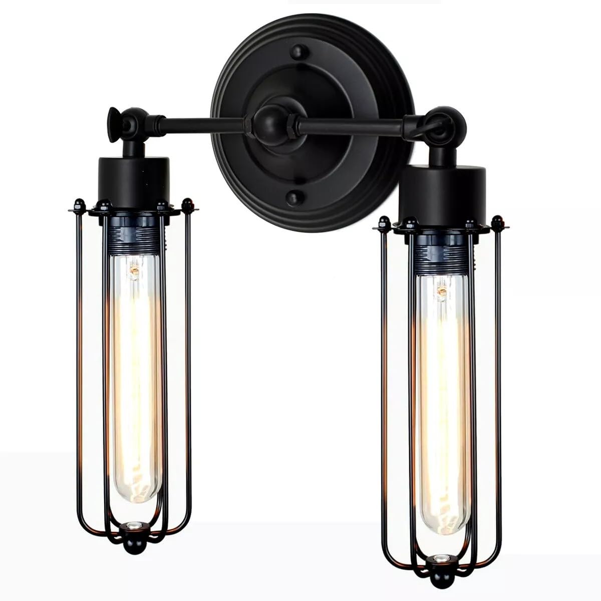Double Head Wall Light with Cages – Black or Rustic Red, 2 x E27 - photo 22