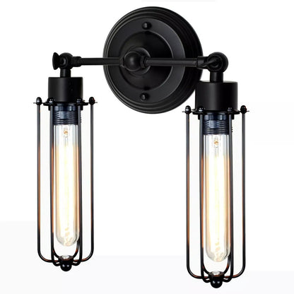 Double Head Wall Light with Cages – Black or Rustic Red, 2 x E27 - photo 22