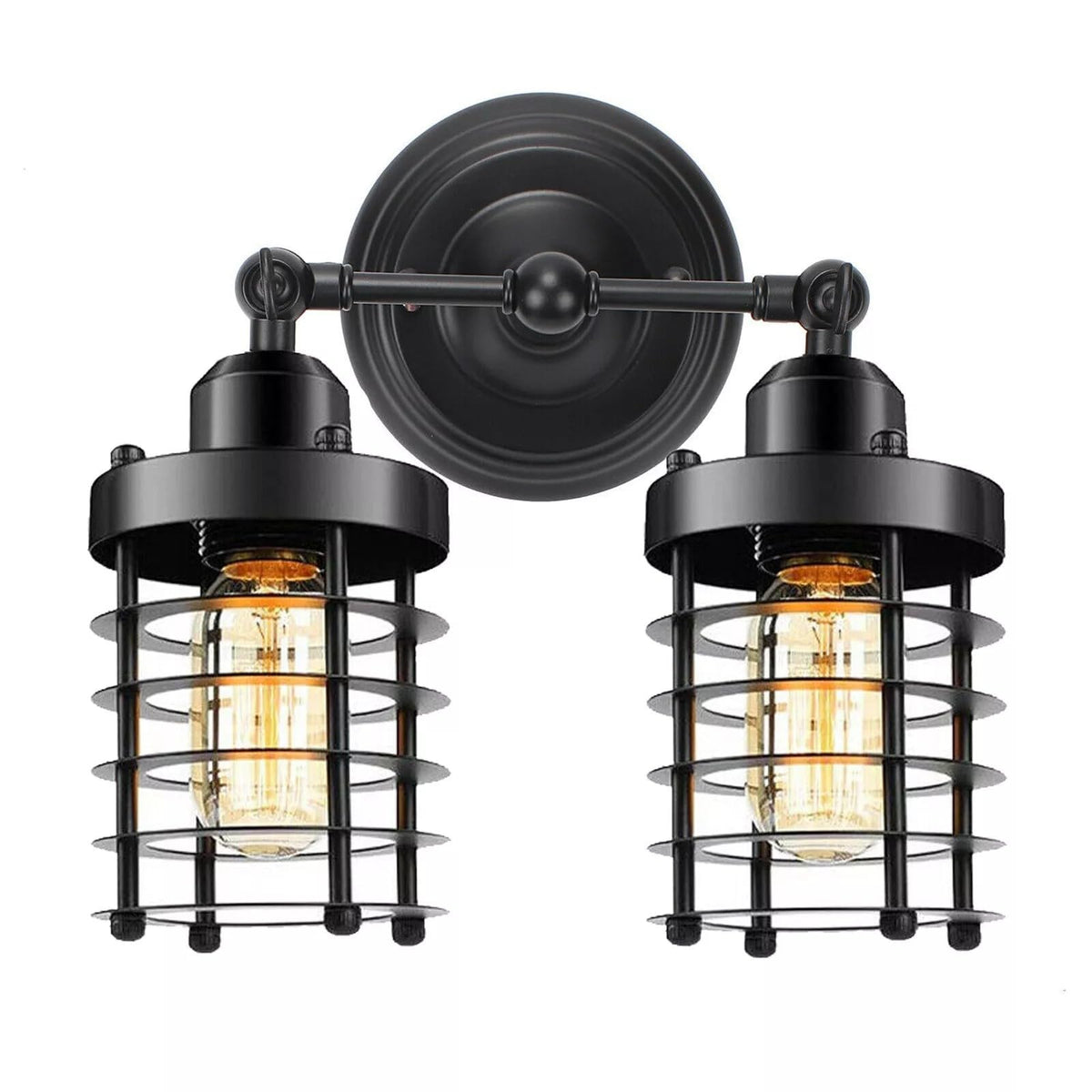 Double Head Wall Light with Cages – Black or Rustic Red, 2 x E27 - photo 24