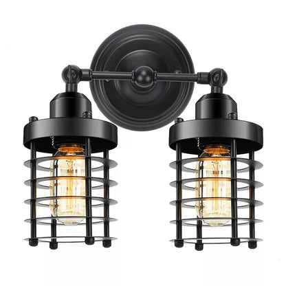 Double Head Wall Light with Cages – Black or Rustic Red, 2 x E27 - photo 24