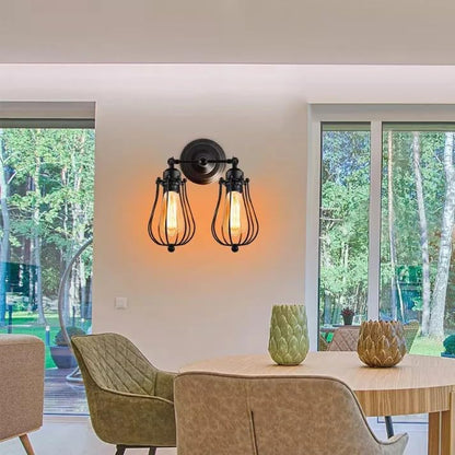 Double Head Wall Light with Cages – Black or Rustic Red, 2 x E27 - photo 6