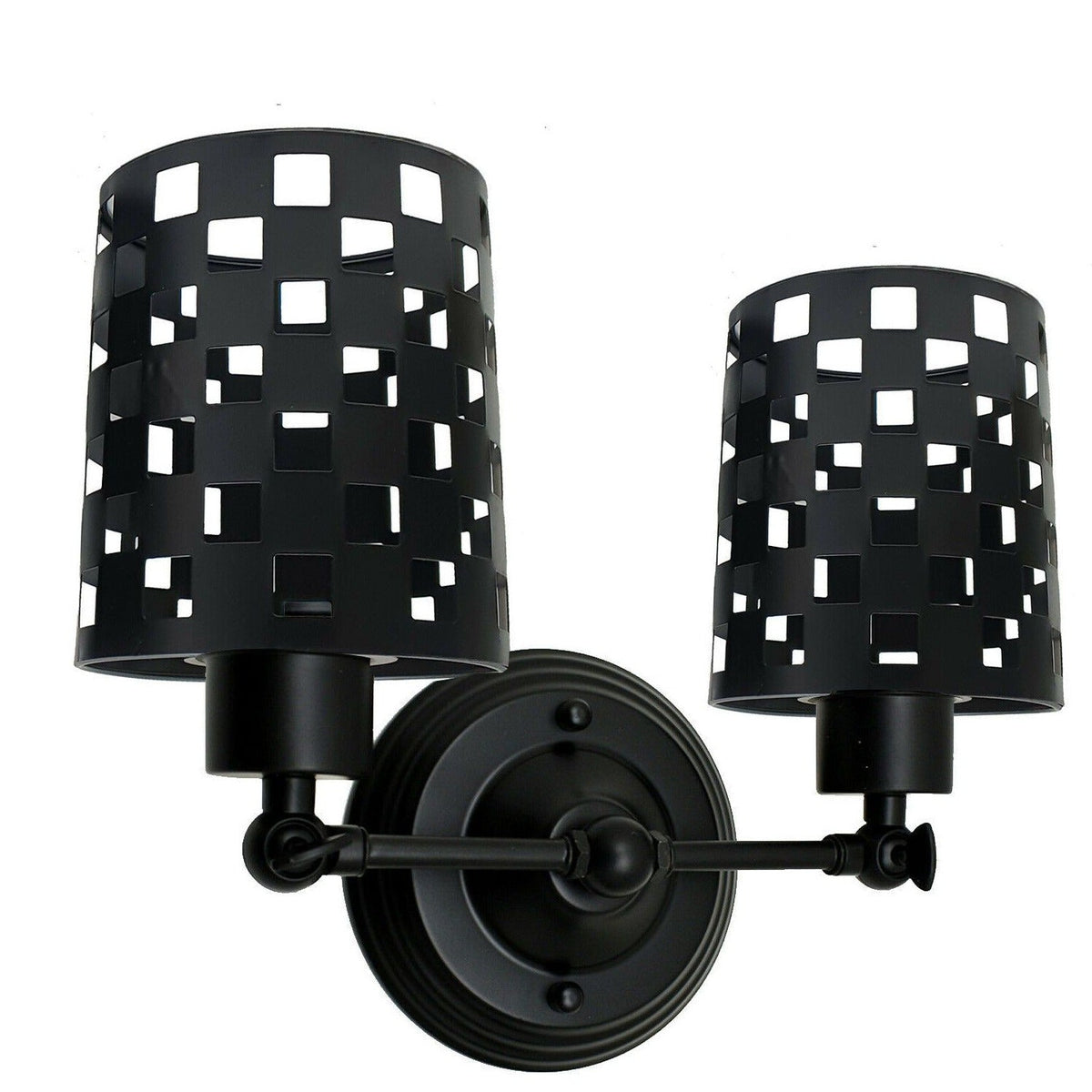 Double Head Wall Light with Cages – Black or Rustic Red, 2 x E27 - Black, Barrel Cage Style 1 Black, Without Bulb