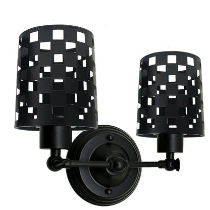 Double Head Wall Light with Cages – Black or Rustic Red, 2 x E27 - Black, Barrel Cage Style 1 Black, Without Bulb