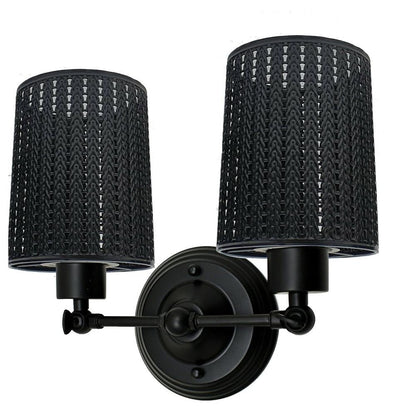 Double Head Wall Light with Cages – Black or Rustic Red, 2 x E27 - Black, Barrel Cage Style 3 Black, Without Bulb