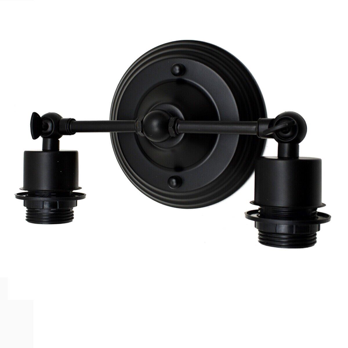Double Head Wall Light with Cages – Black or Rustic Red, 2 x E27 - Black, No Shade, Without Bulb