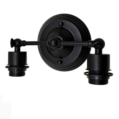 Double Head Wall Light with Cages – Black or Rustic Red, 2 x E27 - Black, No Shade, Without Bulb