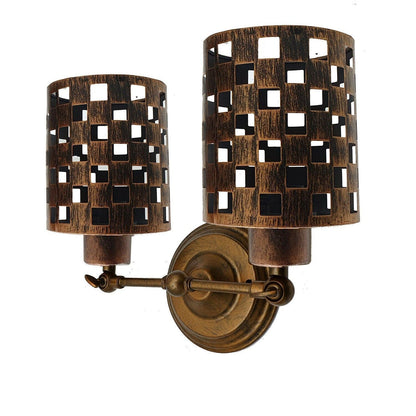 Double Head Wall Light with Cages – Black or Rustic Red, 2 x E27 - Rustic Red, Barrel Cage Style 1 Rustic Red, Without Bulb