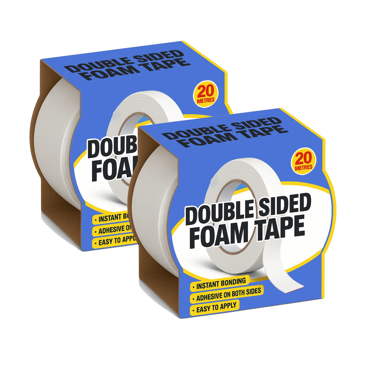 Double Sided Strong Mounting Foam Tape 18mm x 2m Multipurpose Adhesive Roll - Pack of 2