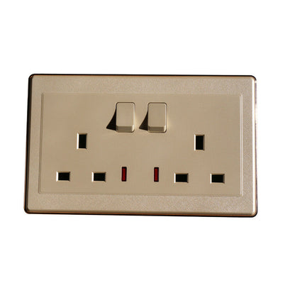 Double Wall Socket 13A 2 Gang UK - Textured Cream with Gold Edge