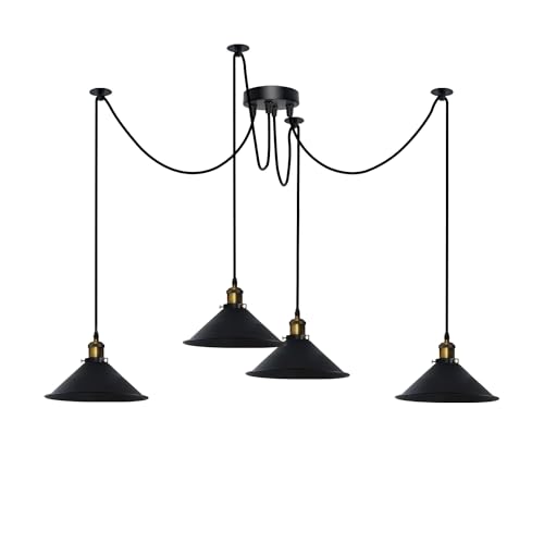 4-Arm Swag Pendant Light – Flat Cone Shades, 12 Colours, E27 - photo 4