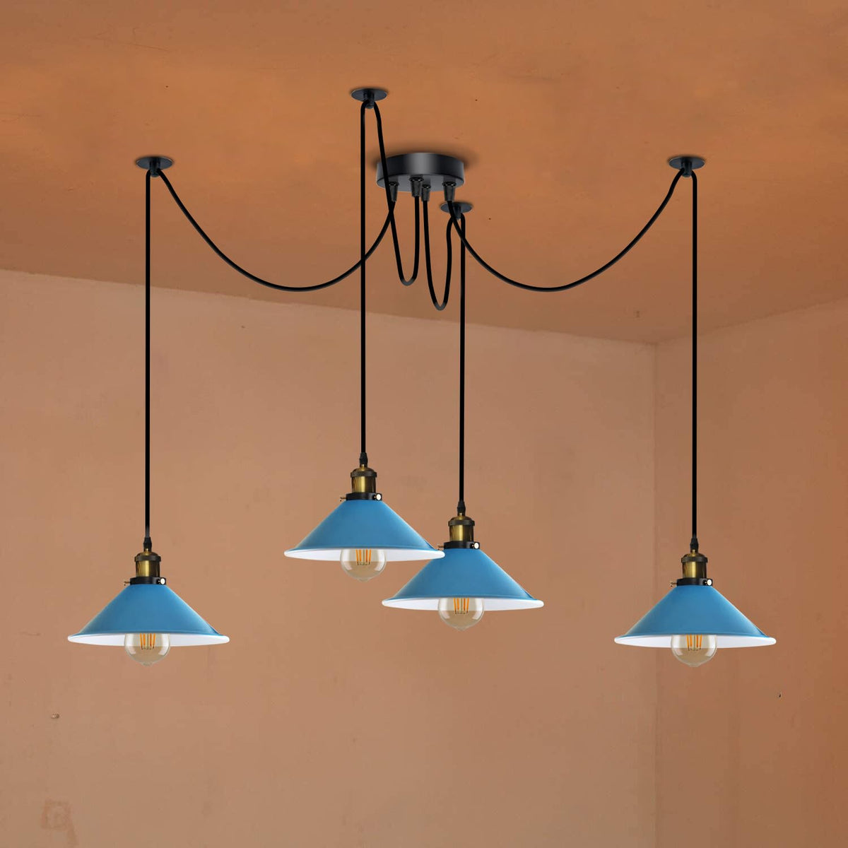 4-Arm Swag Pendant Light – Flat Cone Shades, 12 Colours, E27 - photo 5