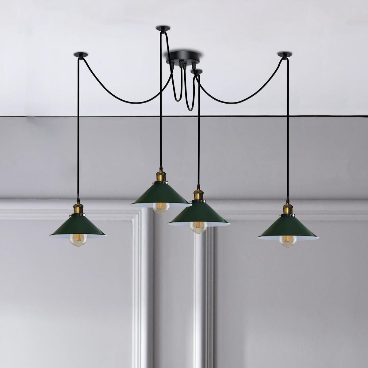 4-Arm Swag Pendant Light – Flat Cone Shades, 12 Colours, E27 - photo 6