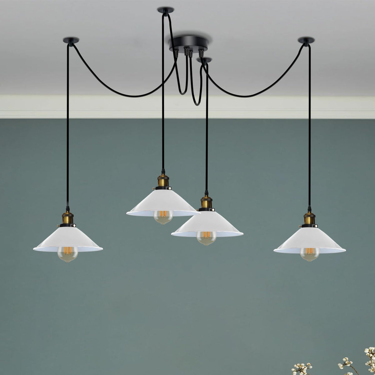 4-Arm Swag Pendant Light – Flat Cone Shades, 12 Colours, E27 - photo 7