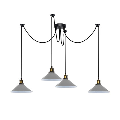 4-Arm Swag Pendant Light – Flat Cone Shades, 12 Colours, E27 - Yellow Brass, Flat Cone 22 cm Grey, Without Bulb