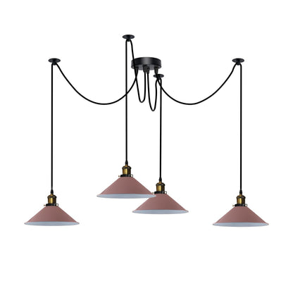 4-Arm Swag Pendant Light – Flat Cone Shades, 12 Colours, E27 - Yellow Brass, Flat Cone 22 cm Pink, Without Bulb