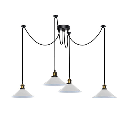 4-Arm Swag Pendant Light – Flat Cone Shades, 12 Colours, E27 - Yellow Brass, Flat Cone 22 cm White, Without Bulb