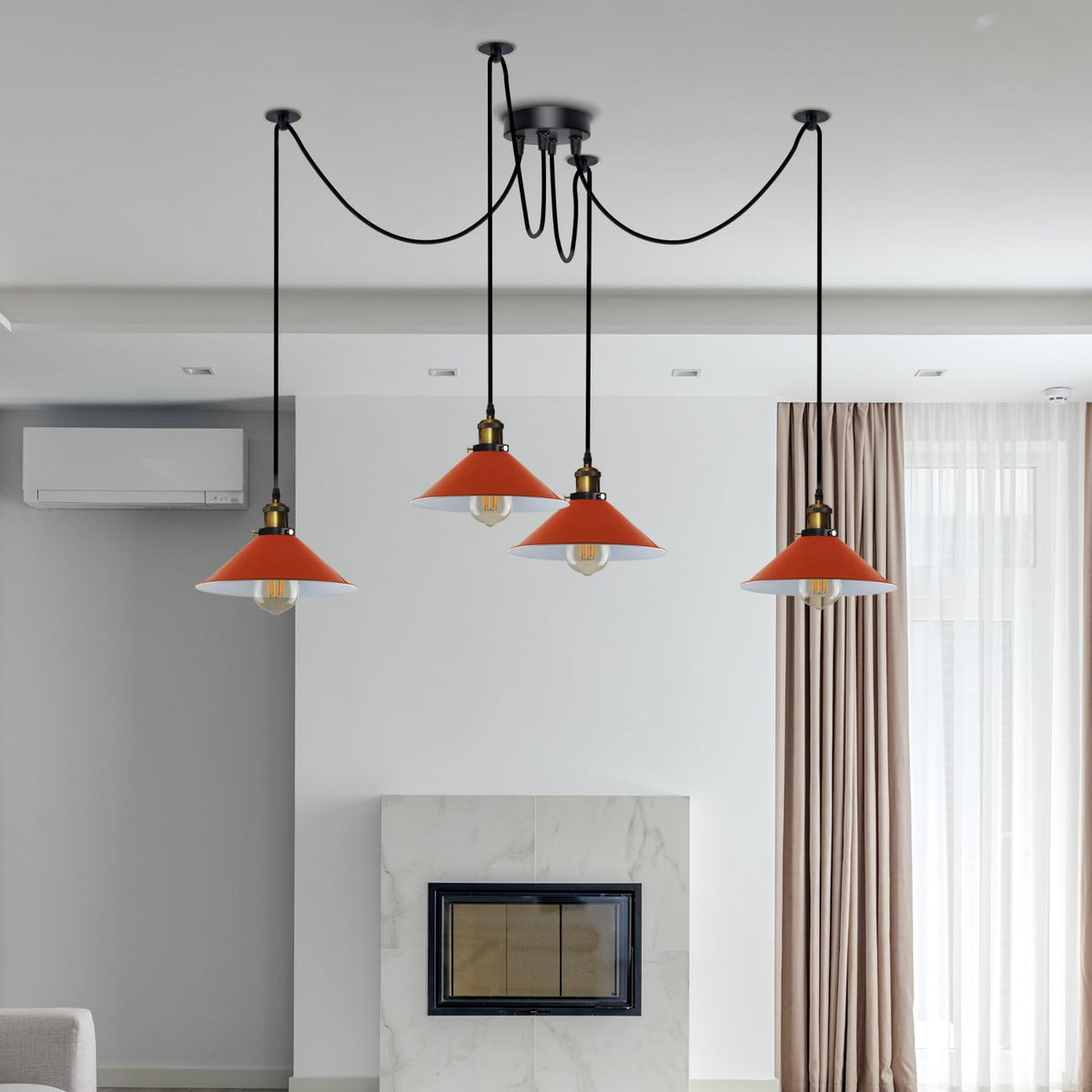 4-Arm Swag Pendant Light – Flat Cone Shades, 12 Colours, E27