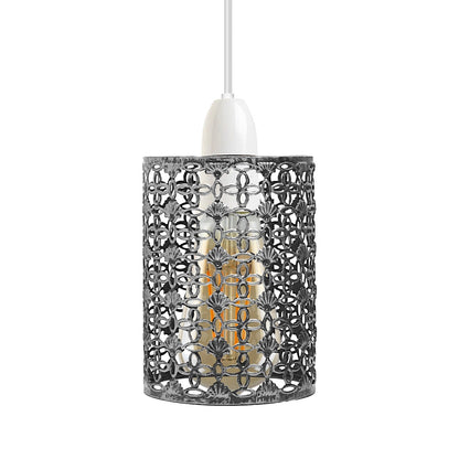Filigree Drum Cage Lamp Shade – Easy Fit, 6 Finishes - Brushed Silver, with Reducer Ring, Single